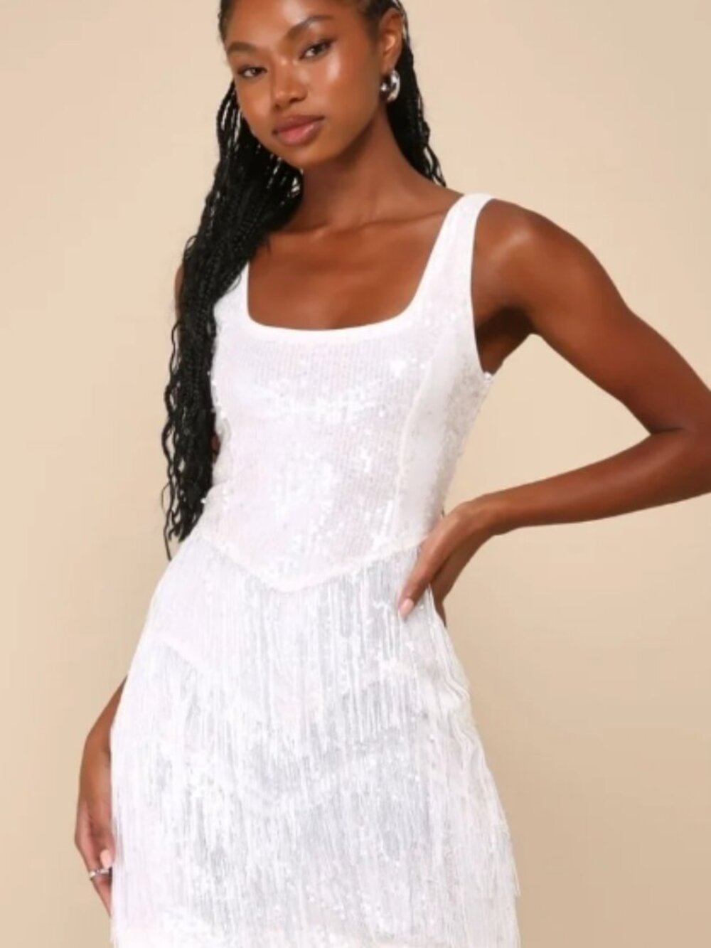 Lulus Dresses | Lulus Limelight Love White Sequin Fringe Bodycon Mini Dress M